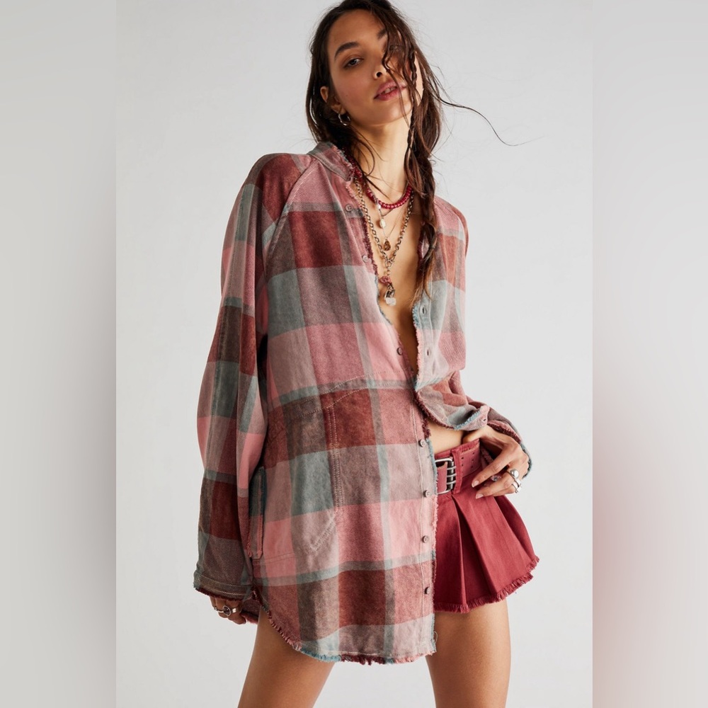 NWOT Free People We The Free Summer Daydream Plaid Buttondown